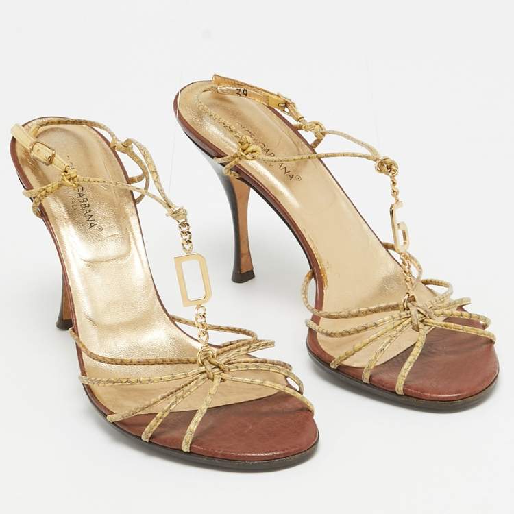 Pre Owned Dolce & Gabbana Yellow Python Embossed Slingback Sandals Size 39