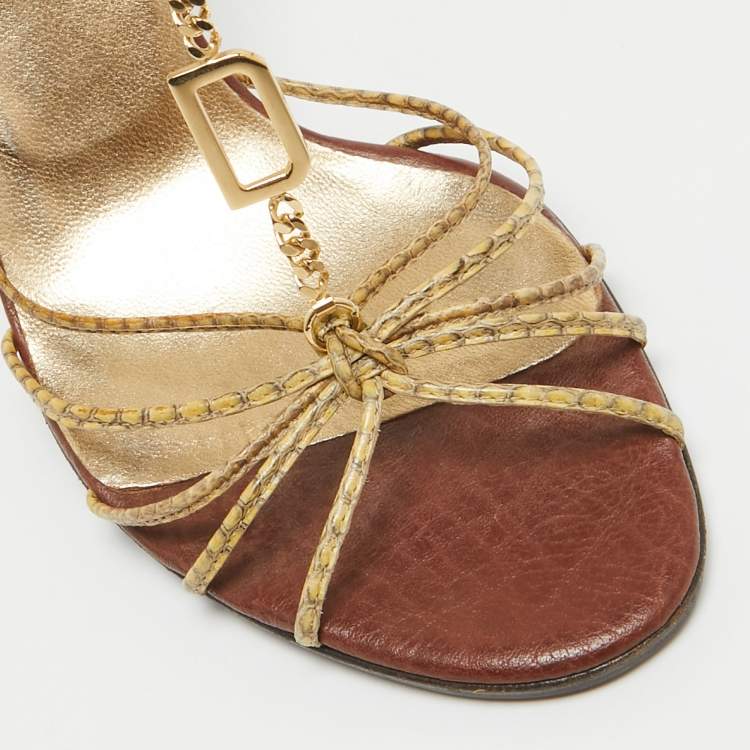 Pre Owned Dolce & Gabbana Yellow Python Embossed Slingback Sandals Size 39