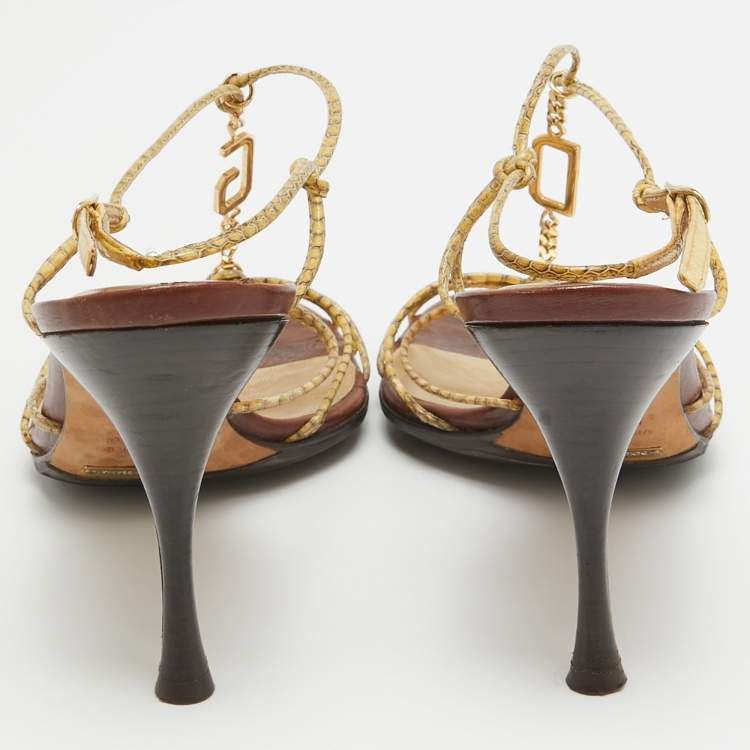 Pre Owned Dolce & Gabbana Yellow Python Embossed Slingback Sandals Size 39