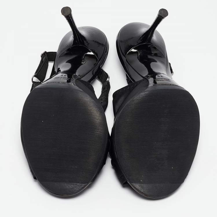Pre Owned Dolce & Gabbana Black Satin Peep Toe Slingback Sandals Size 39