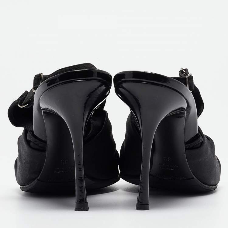 Pre Owned Dolce & Gabbana Black Satin Peep Toe Slingback Sandals Size 39