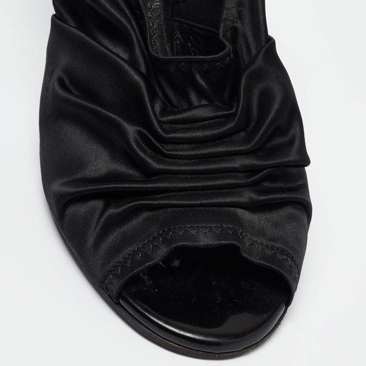Pre Owned Dolce & Gabbana Black Satin Peep Toe Slingback Sandals Size 39
