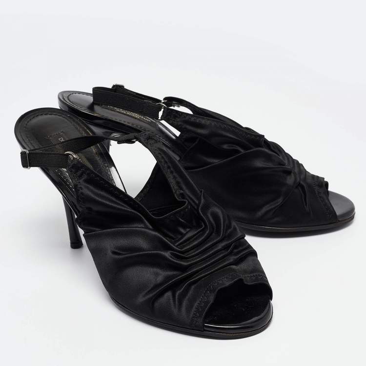 Pre Owned Dolce & Gabbana Black Satin Peep Toe Slingback Sandals Size 39