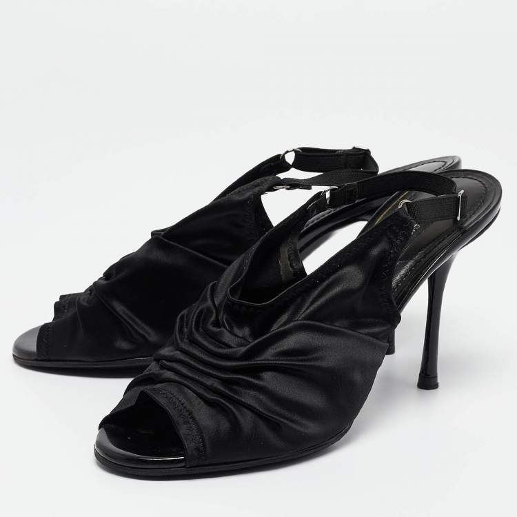Pre Owned Dolce & Gabbana Black Satin Peep Toe Slingback Sandals Size 39