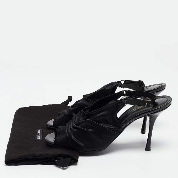Pre Owned Dolce & Gabbana Black Satin Peep Toe Slingback Sandals Size 39