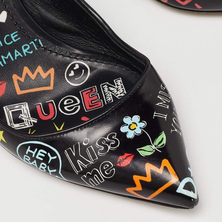 Pre Owned Dolce & Gabbana Multicolor Printed Leather Slingback Pointed Toe Pumps Size 36