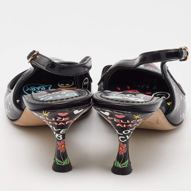 Pre Owned Dolce & Gabbana Multicolor Printed Leather Slingback Pointed Toe Pumps Size 36