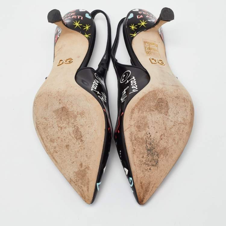 Pre Owned Dolce & Gabbana Multicolor Printed Leather Slingback Pointed Toe Pumps Size 36