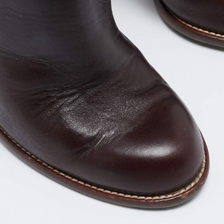 Pre Owned Dolce & Gabbana Brown Leather Knee Length Boots Size 37.5