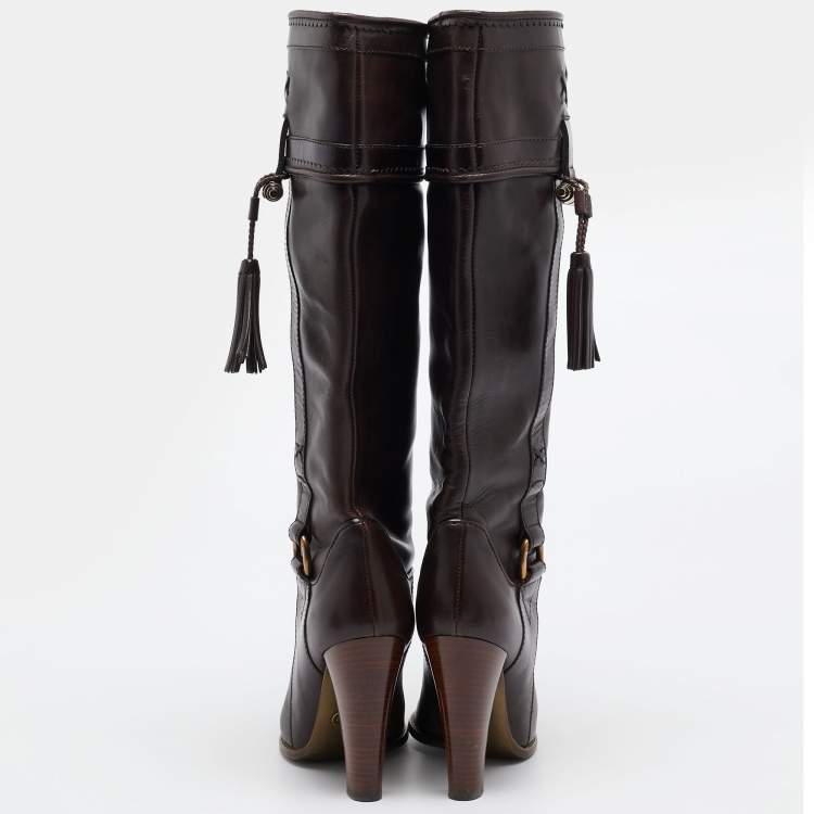 Pre Owned Dolce & Gabbana Brown Leather Knee Length Boots Size 37.5