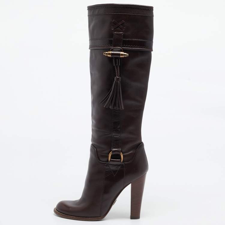 Pre Owned Dolce & Gabbana Brown Leather Knee Length Boots Size 37.5