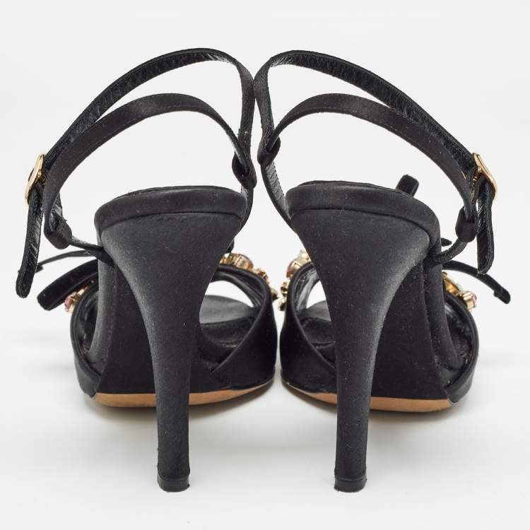Pre Owned Dolce & Gabbana Black Satin Crystal Embellished Ankle Strap Sandals Size 37