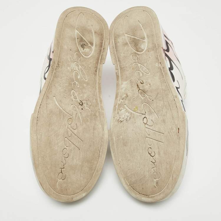 Pre Owned Dolce & Gabbana White/Pink Leather and Patent Portofino Sneakers Size 38