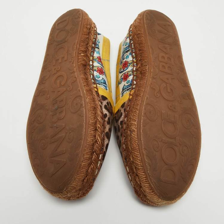 Pre Owned Dolce & Gabbana Multicolor Printed Fabric Espadrille Flats Size 38