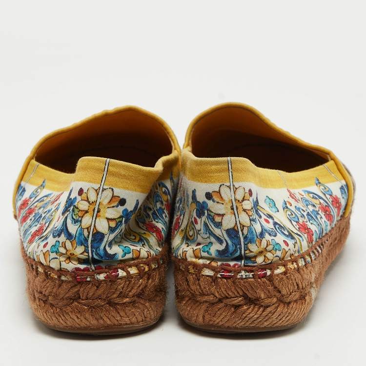 Pre Owned Dolce & Gabbana Multicolor Printed Fabric Espadrille Flats Size 38