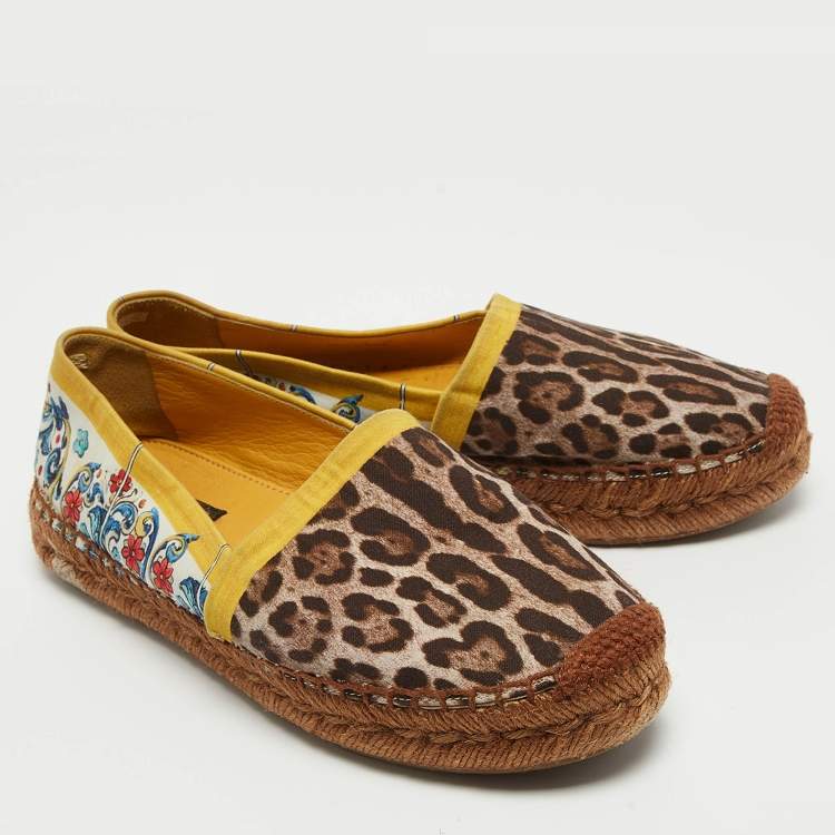 Pre Owned Dolce & Gabbana Multicolor Printed Fabric Espadrille Flats Size 38