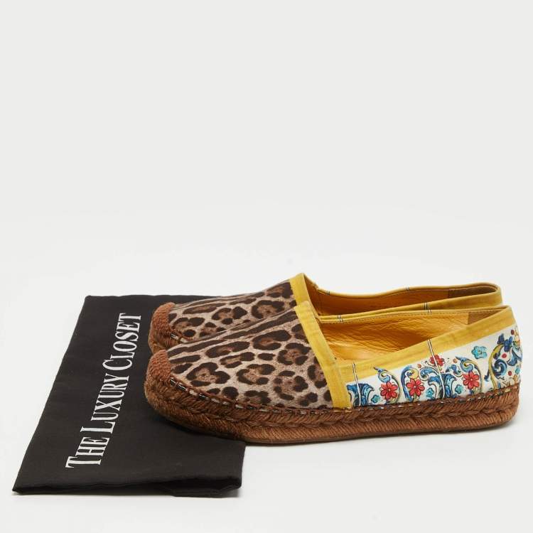 Pre Owned Dolce & Gabbana Multicolor Printed Fabric Espadrille Flats Size 38