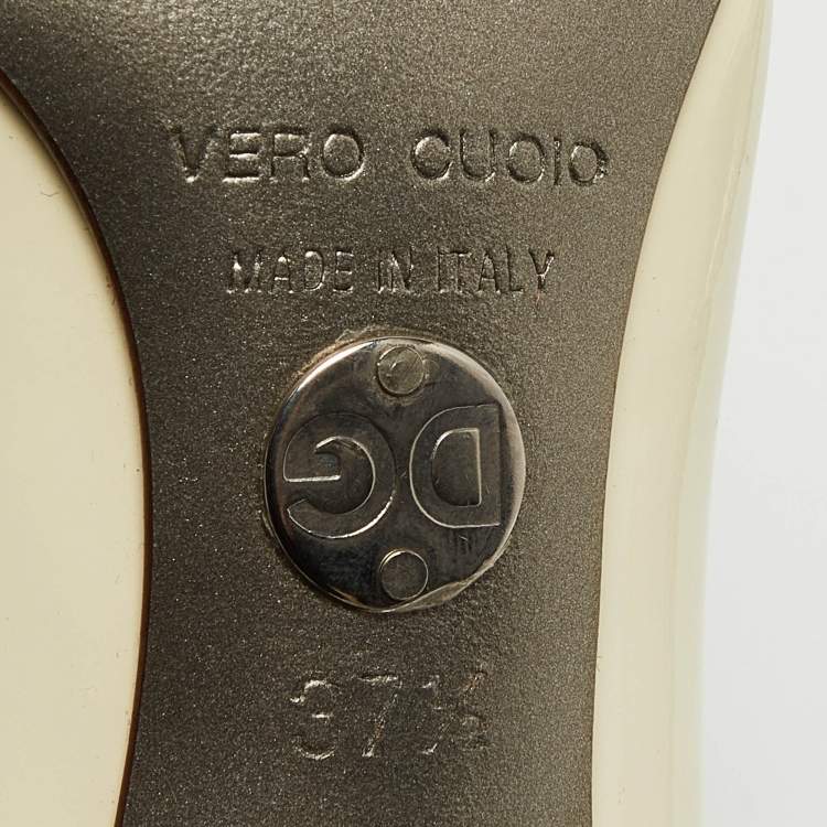 Pre Owned Dolce & Gabbana Cream Patent Leather Open Toe Pumps Size 37.5