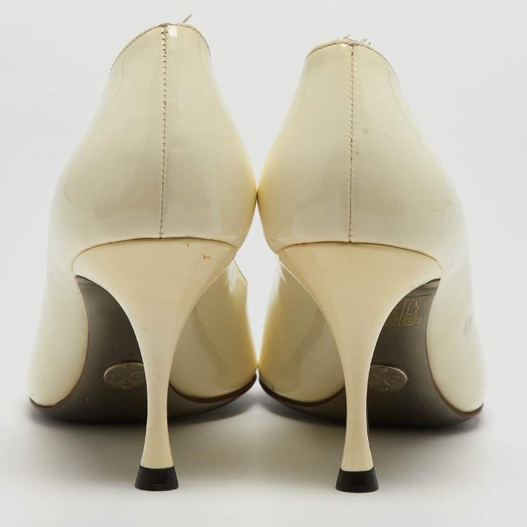 Pre Owned Dolce & Gabbana Cream Patent Leather Open Toe Pumps Size 37.5