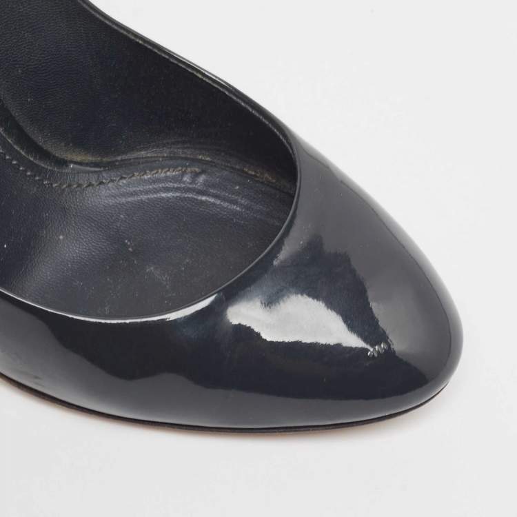 Pre Owned Dolce & Gabbana Dark Grey Patent Leather Round Toe Pumps Size 38.5