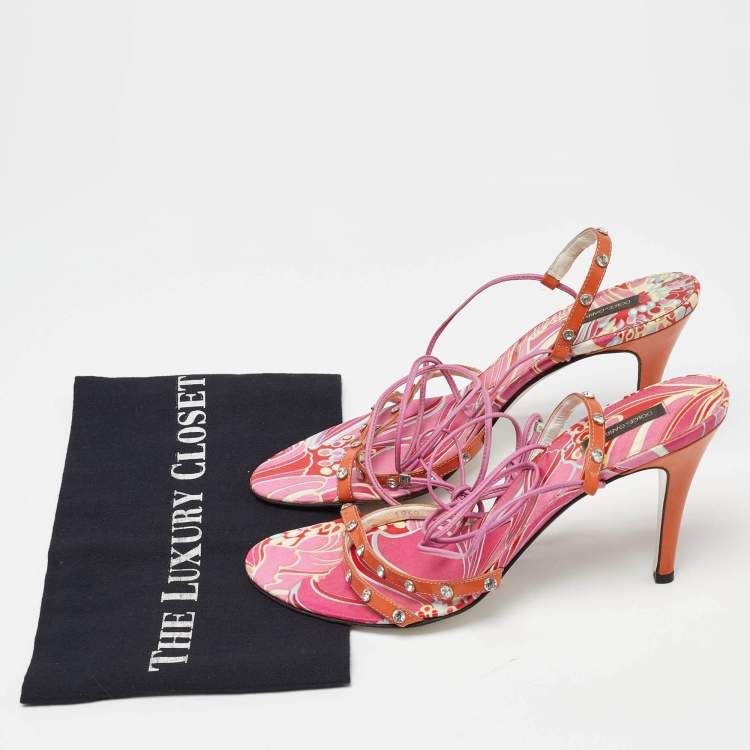 Pre Owned Dolce & Gabbana Multicolor Patent and Leather Ankle Tie Open Toe Sandals Size 40