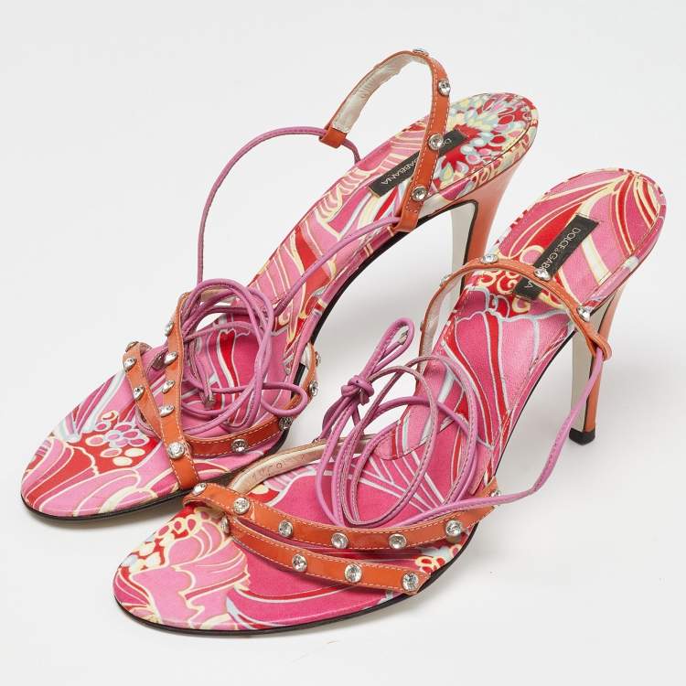 Pre Owned Dolce & Gabbana Multicolor Patent and Leather Ankle Tie Open Toe Sandals Size 40