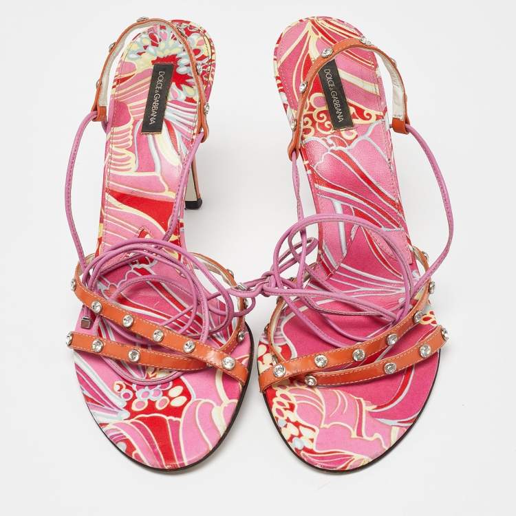 Pre Owned Dolce & Gabbana Multicolor Patent and Leather Ankle Tie Open Toe Sandals Size 40