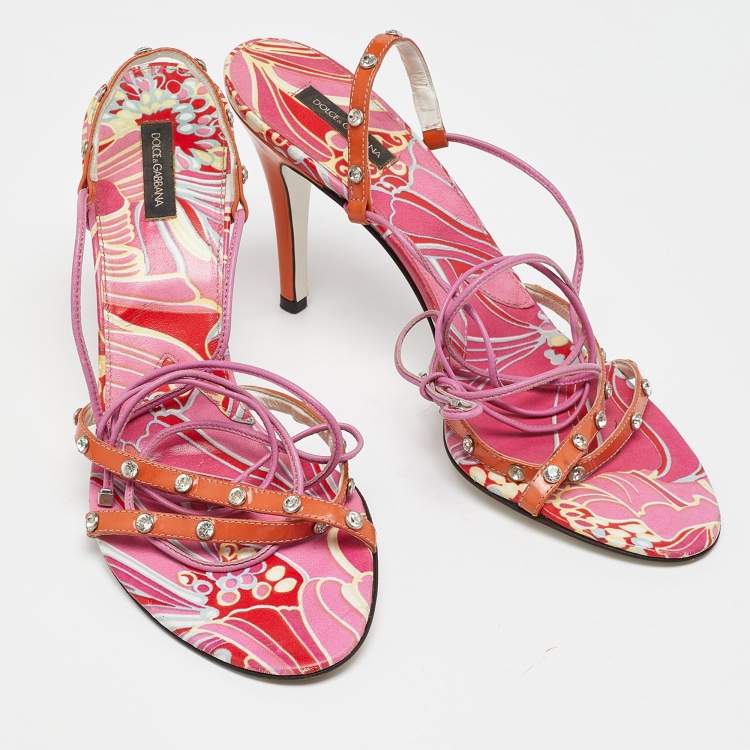 Pre Owned Dolce & Gabbana Multicolor Patent and Leather Ankle Tie Open Toe Sandals Size 40