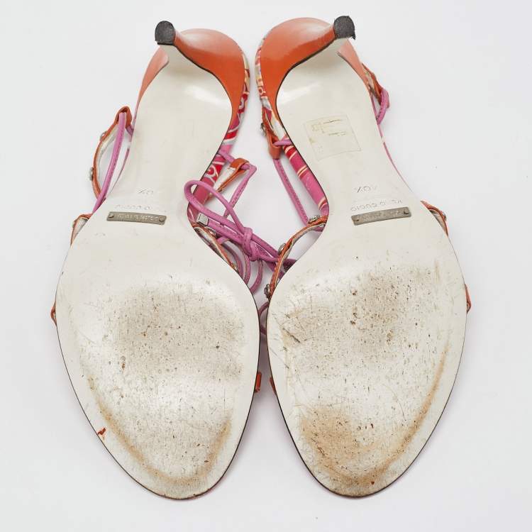 Pre Owned Dolce & Gabbana Multicolor Patent and Leather Ankle Tie Open Toe Sandals Size 40