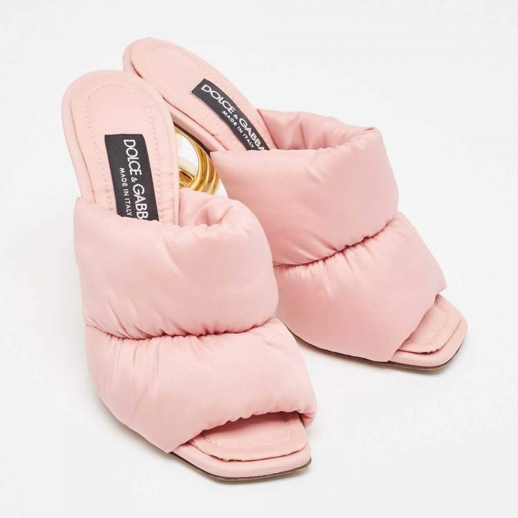 Pre Owned Dolce & Gabbana Pink Quilted Nylon Dg Heel Slide Sandals Size 38.5