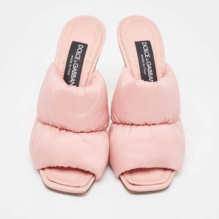Pre Owned Dolce & Gabbana Pink Quilted Nylon Dg Heel Slide Sandals Size 38.5