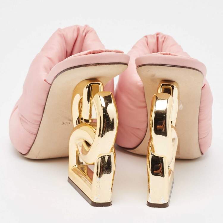 Pre Owned Dolce & Gabbana Pink Quilted Nylon Dg Heel Slide Sandals Size 38.5