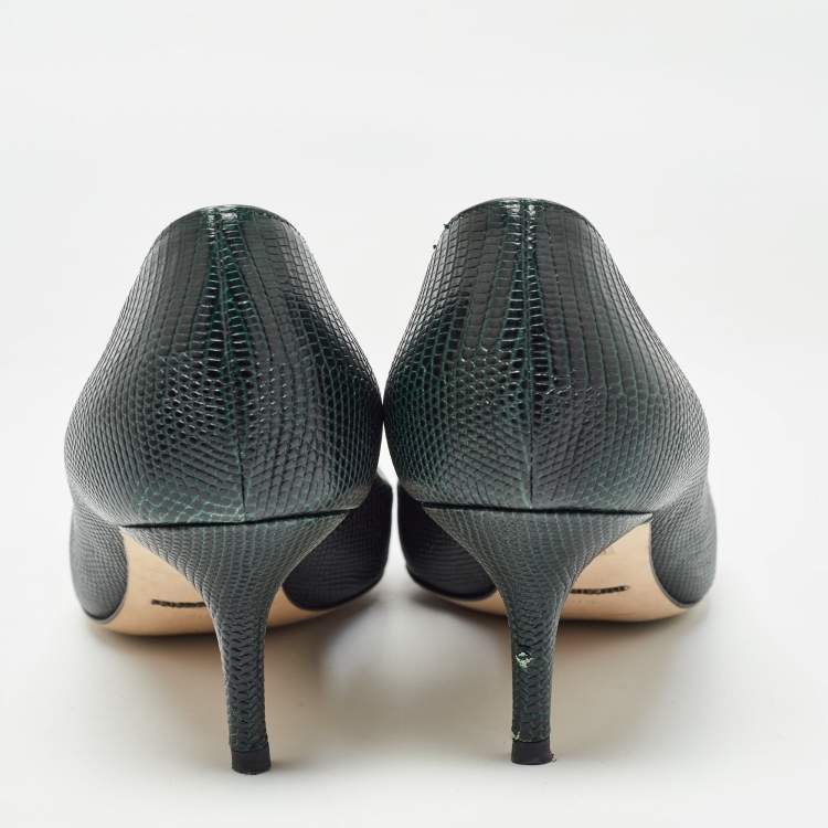 Pre Owned Dolce & Gabbana Dark Green Embossed Lizard Bellucci Pumps Size 37.5