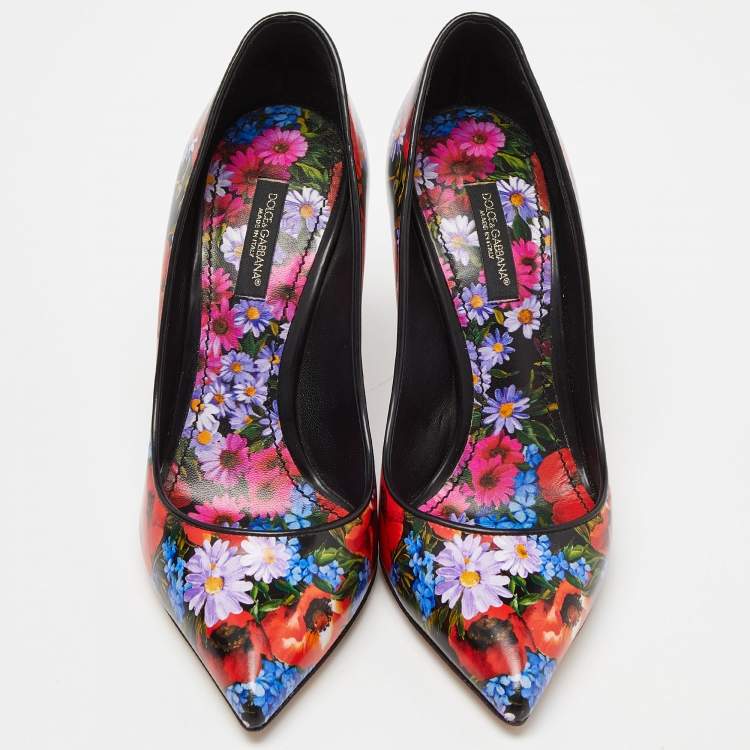 Pre Owned Dolce & Gabbana Multicolor Floral Print Leather Pointed Toe Pumps Size 36.5