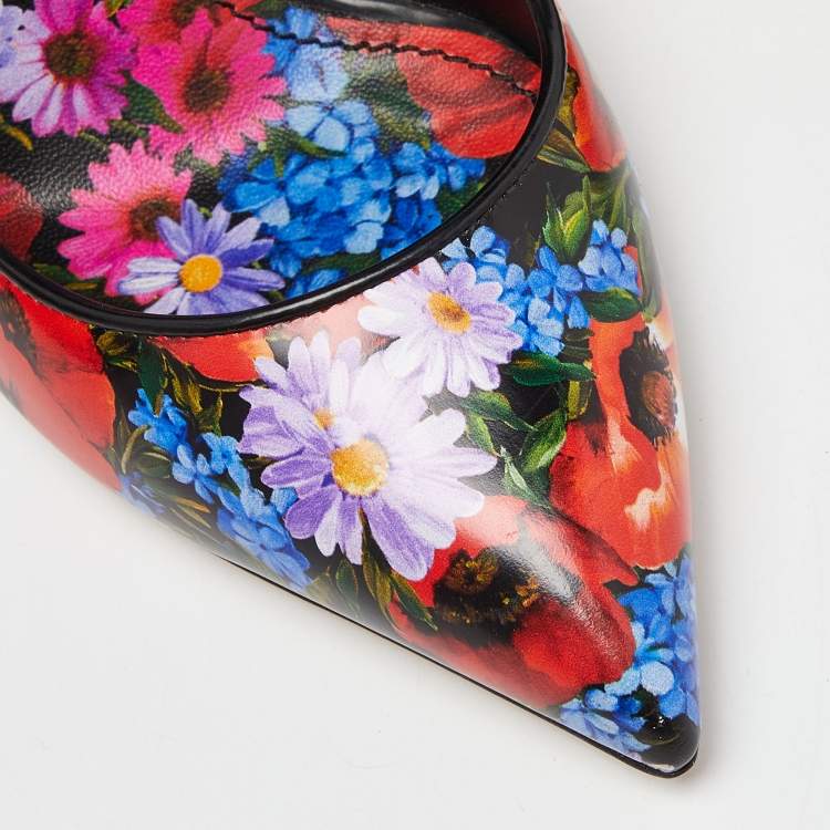 Pre Owned Dolce & Gabbana Multicolor Floral Print Leather Pointed Toe Pumps Size 36.5
