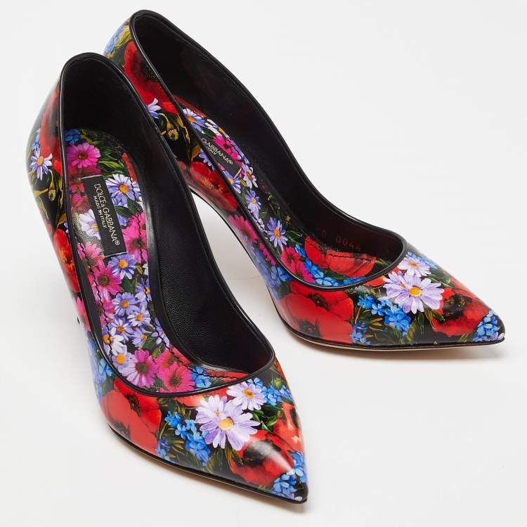 Pre Owned Dolce & Gabbana Multicolor Floral Print Leather Pointed Toe Pumps Size 36.5