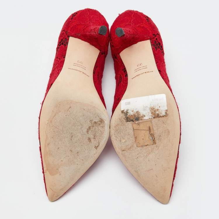 Pre Owned Dolce & Gabbana Red Lace Pointed Toe Pumps Size 39