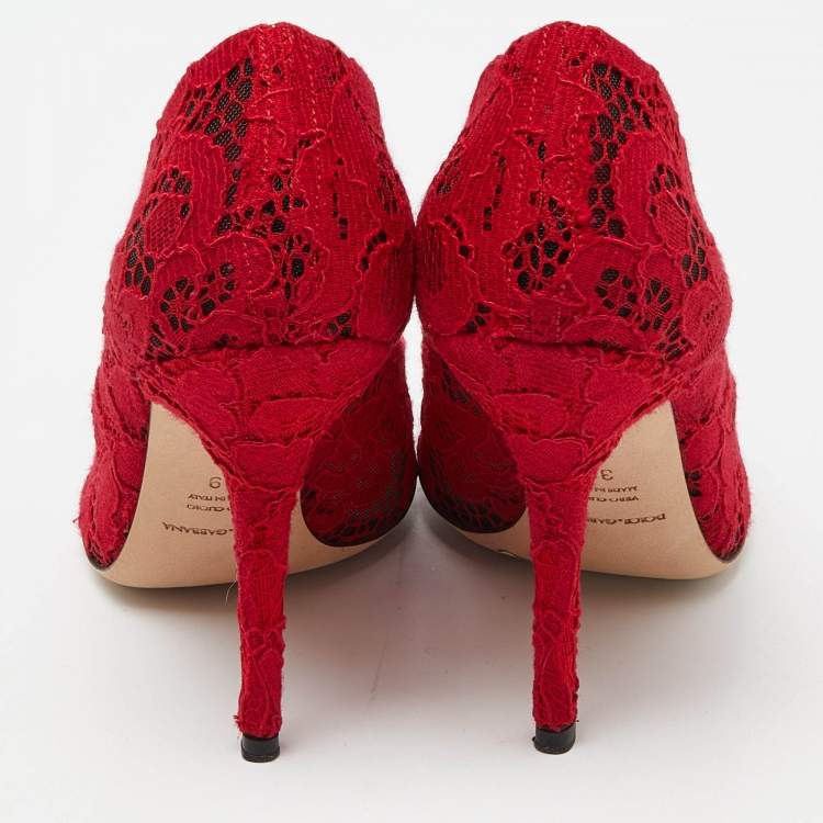 Pre Owned Dolce & Gabbana Red Lace Pointed Toe Pumps Size 39