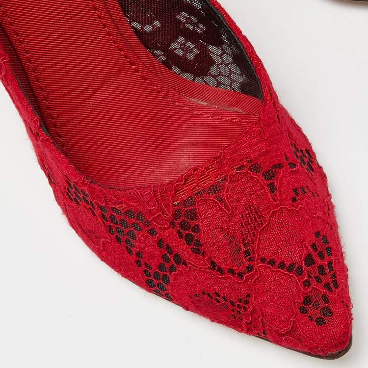 Pre Owned Dolce & Gabbana Red Lace Pointed Toe Pumps Size 39