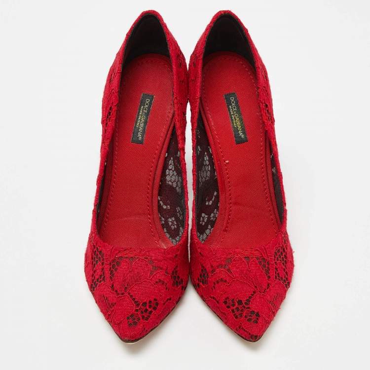 Pre Owned Dolce & Gabbana Red Lace Pointed Toe Pumps Size 39