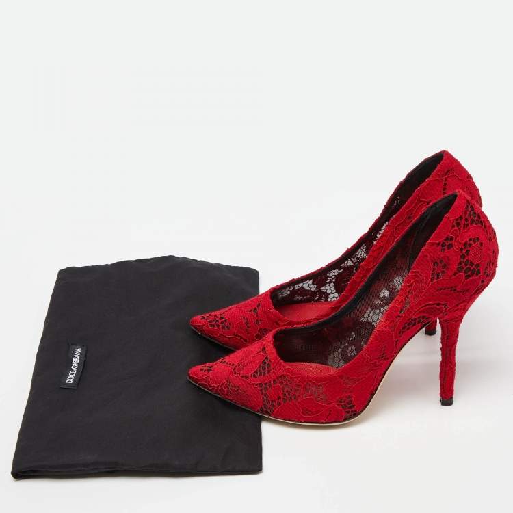 Pre Owned Dolce & Gabbana Red Lace Pointed Toe Pumps Size 39