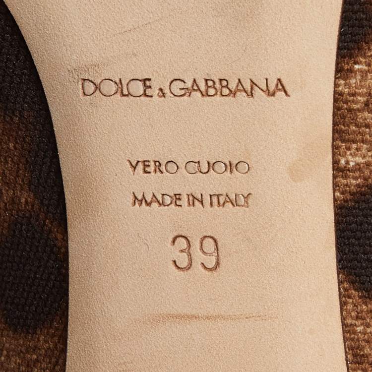 Pre Owned Dolce & Gabbana Brown Leopard Print Canvas Patent Leather Peep Toe Pumps Size 39