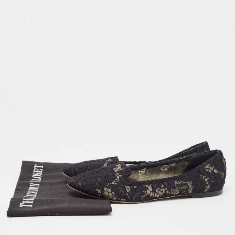 Pre Owned Dolce & Gabbana Black Lace Smoking Slippers Size 38
