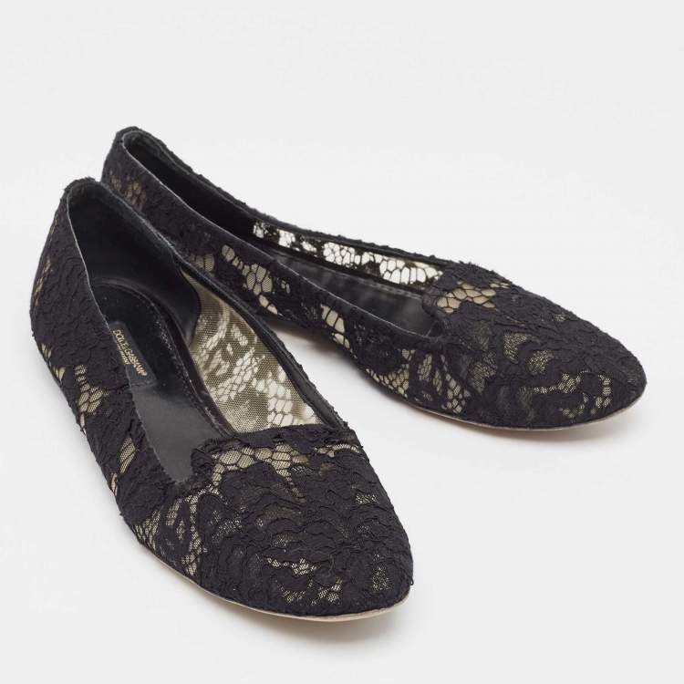 Pre Owned Dolce & Gabbana Black Lace Smoking Slippers Size 38