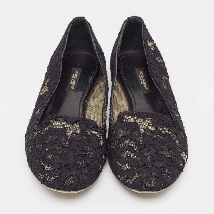 Pre Owned Dolce & Gabbana Black Lace Smoking Slippers Size 38