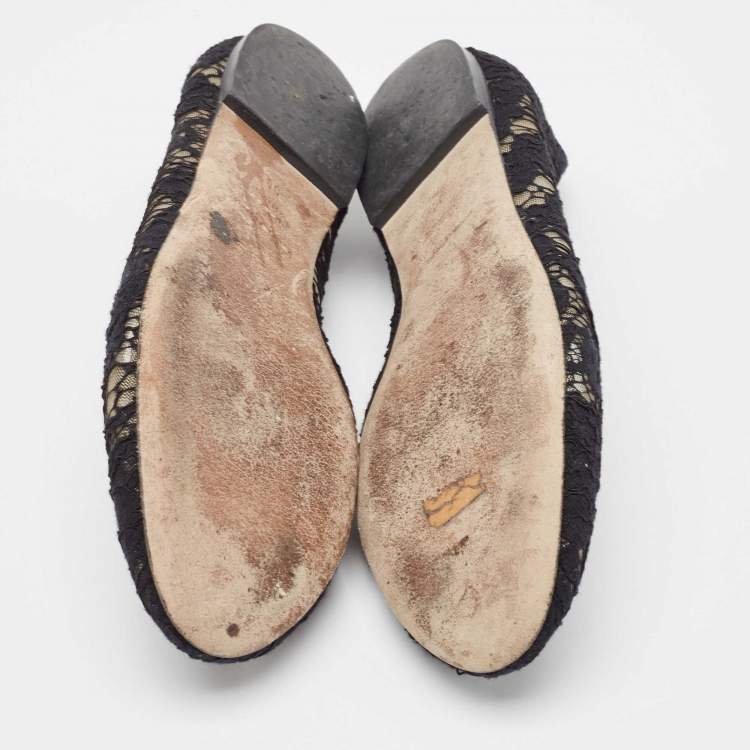 Pre Owned Dolce & Gabbana Black Lace Smoking Slippers Size 38