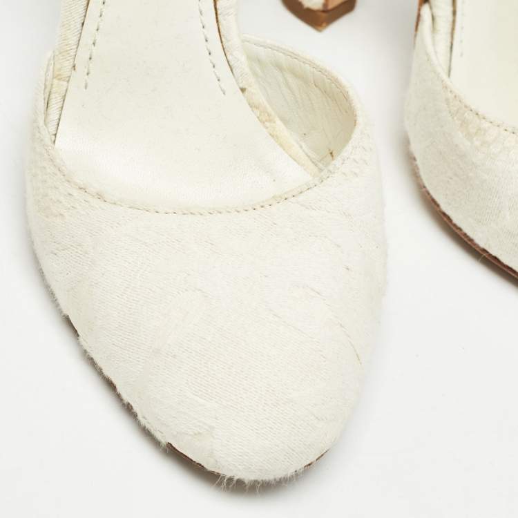 Pre Owned Dolce & Gabbana White Jacquard Fabric Ankle Strap Pumps Size 37