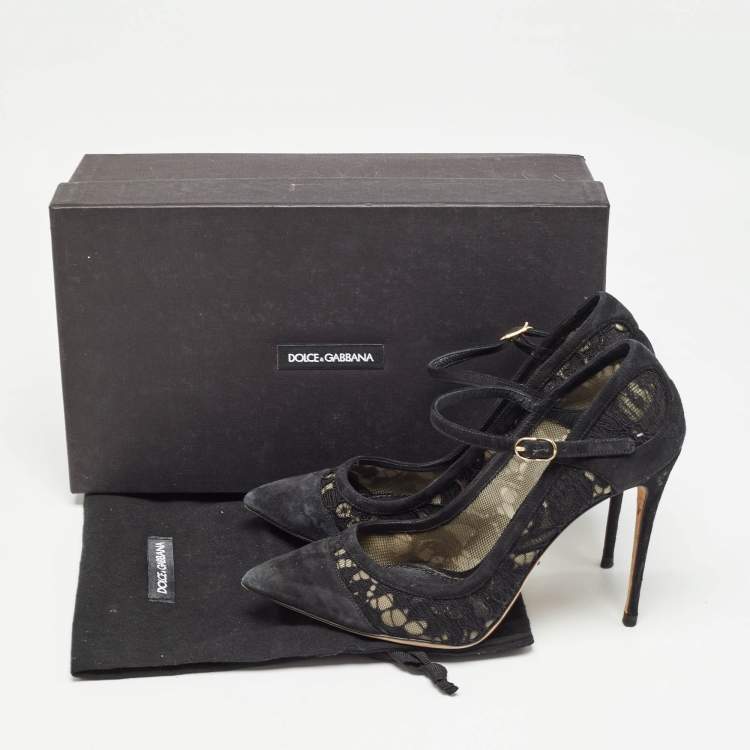 Pre Owned Dolce & Gabbana Black Lace and Suede Pumps Size 38