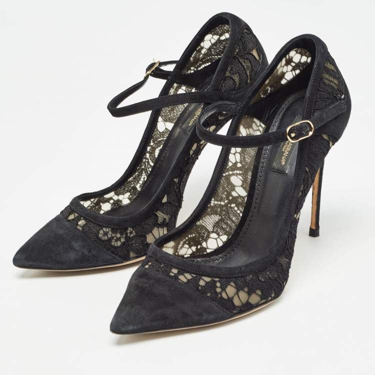 Pre Owned Dolce & Gabbana Black Lace and Suede Pumps Size 38