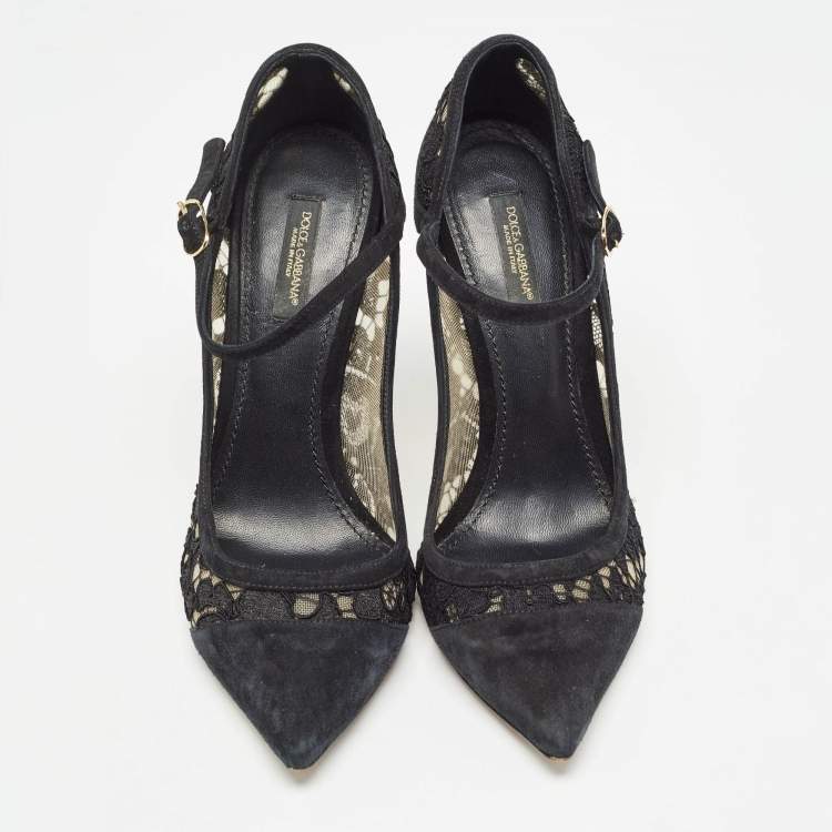 Pre Owned Dolce & Gabbana Black Lace and Suede Pumps Size 38